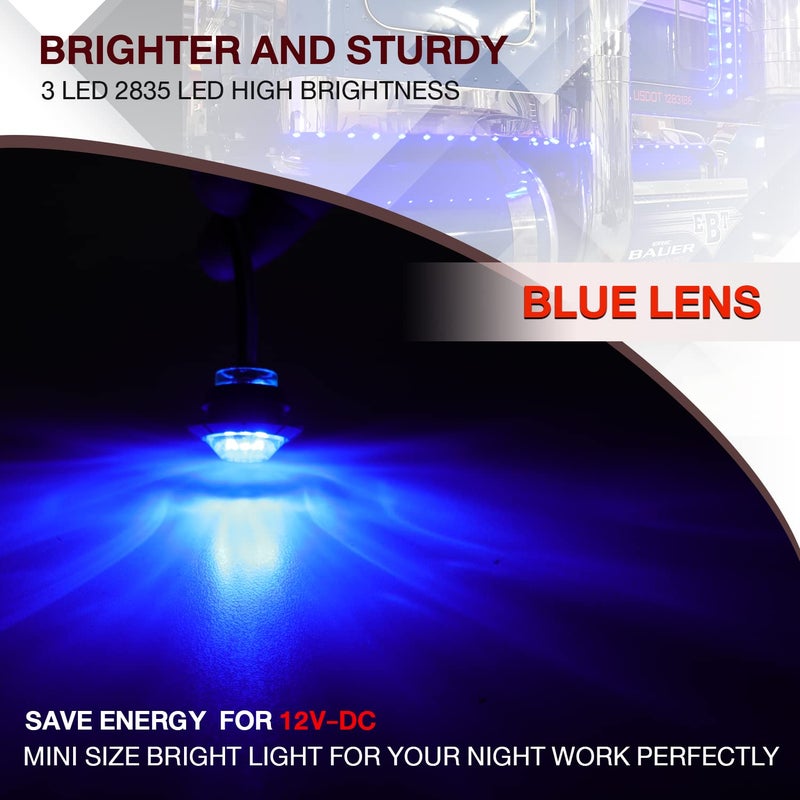 TMH 50 Pcs 3/4 Inch Round Blue LED Side Marker Indicator Lights with Grommet for Truck Lorry Trailer Pickup Van 12V DC Flush Mount 3led - Image 4